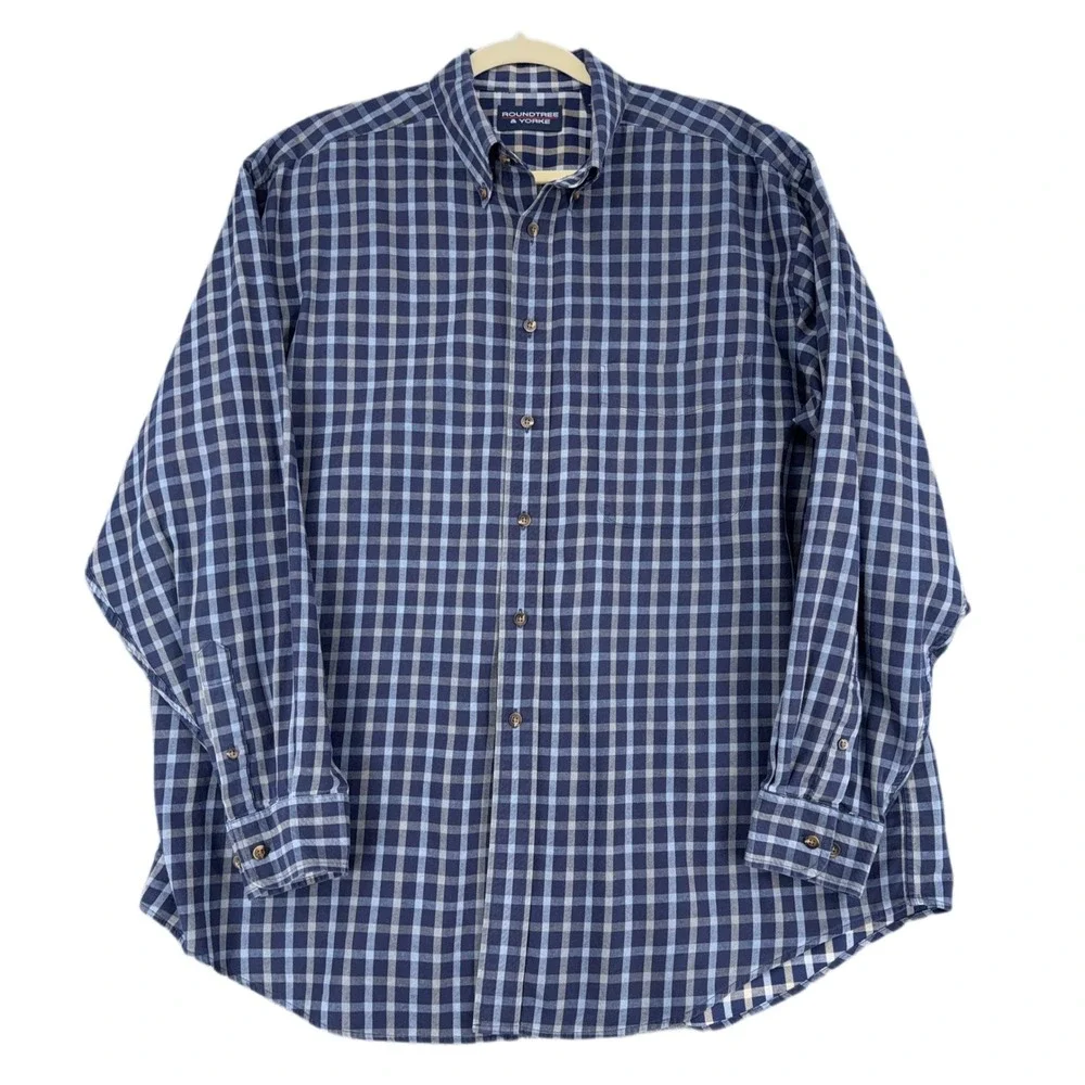 Roundtree & Yorke Mens XL Plaid Button Down Long Sleeve Shirt Cotton‎ Casual